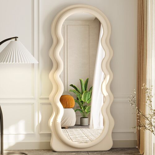 网红波浪全身镜落地镜家用奶油insE风女生卧室穿衣镜高级试衣镜子