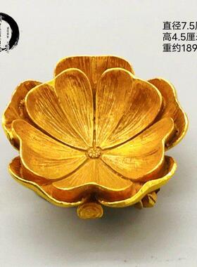 古玩古董纯铜镀金缠枝荷花瓣盘酒店别墅酒柜玄关轻奢创意覆古摆件