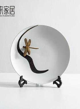 新中式陶瓷玄关盘摆件样板间书房书架书柜软装饰品茶室博古架摆设