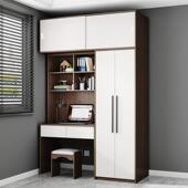 北欧小户型家用卧室儿童电脑桌衣柜一体学生书桌连身书桌柜组合