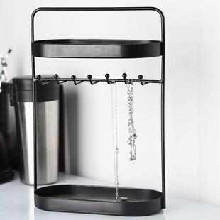 双层项炼收纳盒桌面耳饰展示架挂首饰戒指挂架饰品收拾耳环首饰盒