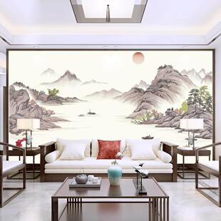 高端定制独绣新中式刺绣客厅电视沙发背景墙布中国风壁画无缝壁布