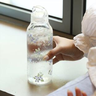 蓝莲花家居可携式玻璃水瓶耐高温高硼硅水杯外带大容量随行带盖杯