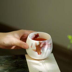 礼品茶盏 悠然自得茶杯冰晶玉瓷主人杯轻奢高档情侣对杯羊脂玉中式