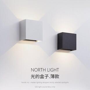 创意超薄小盒子壁灯现代极简卧室床头灯户外背景墙阳台灯上下发光