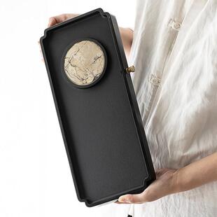 乌金石茶盘茶台家用简约功夫茶具套组小号国画石茶盘干泡台盘茶海