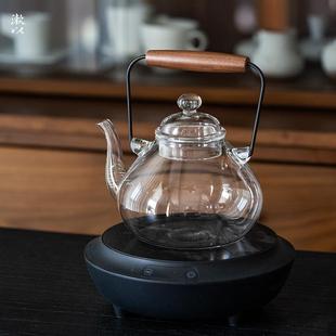 漱以玻璃茶壶高硼硅耐热可明火电陶炉实木提梁煮茶壶水壶家用过滤