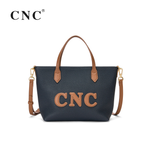 CNC原创设计小众精选头层牛皮拼接菜篮子包撞色通勤手提包