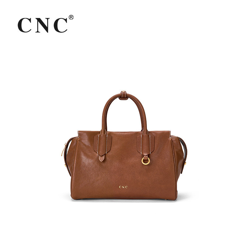 CNC箱包2026新款植鞣牛皮单肩手提包真皮通勤托特包斜挎女包小