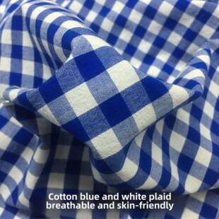 采购产品浅蓝色和白色色织棉布格子轻和透气的夏天薄凉爽的裤子礼