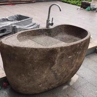 天然鹅卵石头户外洗衣水槽一体洗手盆户外中式庭院花园摆件