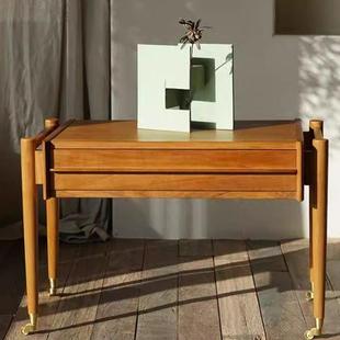 木纳MUNA茶几沙发边几可移动实木中古柚木床头柜带轮实木小推车