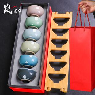 岚宫窑 六色冰裂纹功夫茶小茶杯陶瓷汝窑茶具喝茶茶碗套装6祇高端