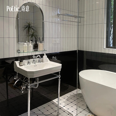 Poetic诗意 美式复古风落地式洗脸盆小户型卫生间陶瓷支架洗手盆