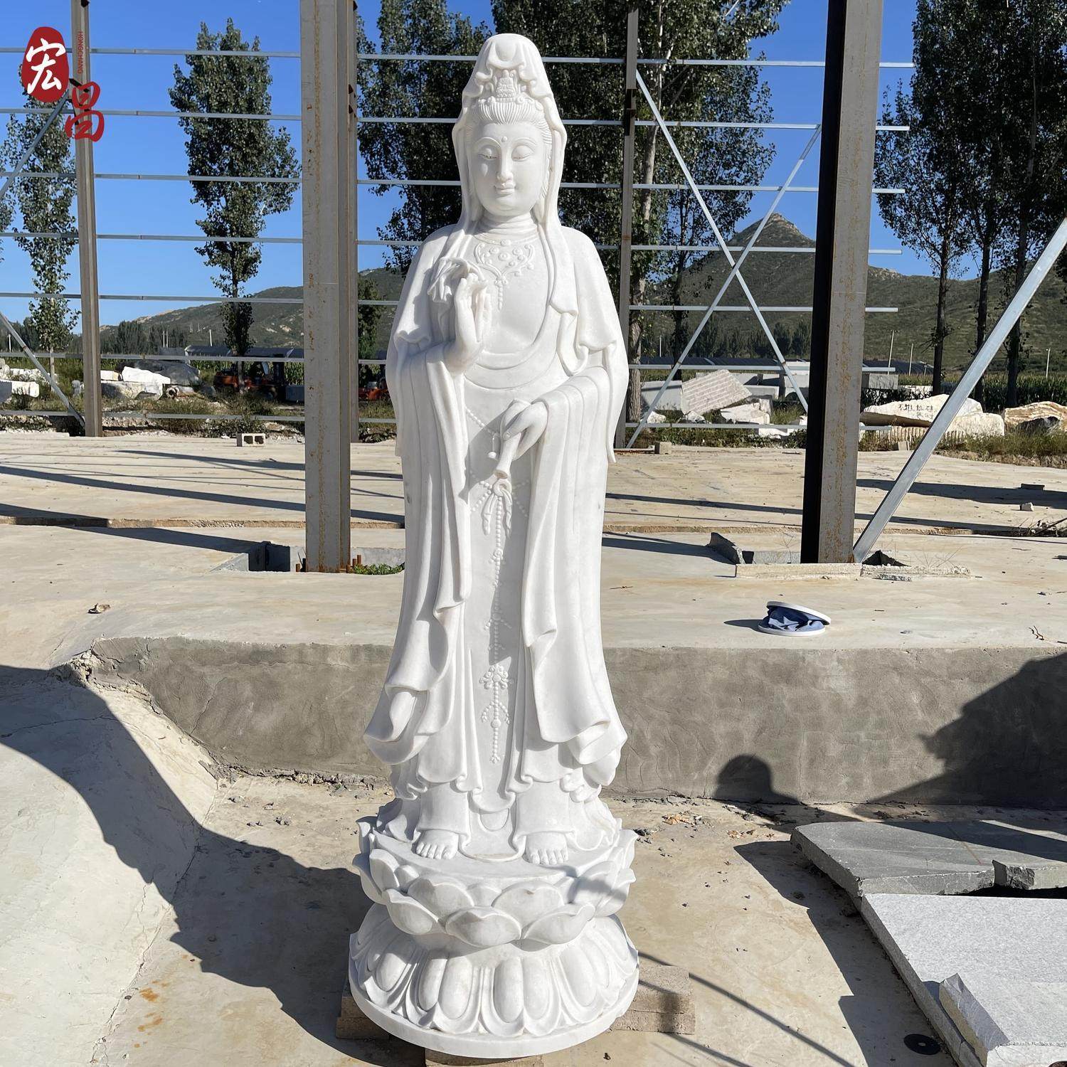 石雕滴水观音菩萨像 汉白玉雕刻寺庙送子观音地藏王佛像 大型摆件