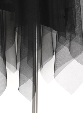 松紧腰纱裙黑色半身裙设计感女2021夏款小众法式不顾则网纱裙子潮