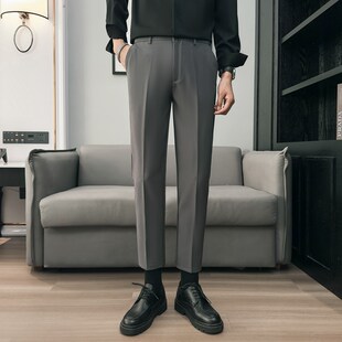 男士垂感九分修身弹力休闲小西裤男夏季薄款直筒2024新款正装裤子
