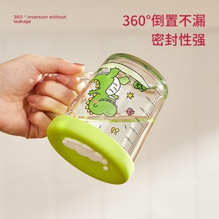 儿童玻璃牛奶杯直饮吸管杯刻度耐高温3岁以上宝宝喝水早餐喝奶杯