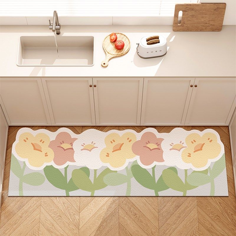 硅藻泥厨房花朵地垫防滑防油可擦免洗地毯吸水脚垫家用卫生间门垫,居家布艺,厨房地垫,淘宝优惠券,粉丝福利购,淘宝优惠卷