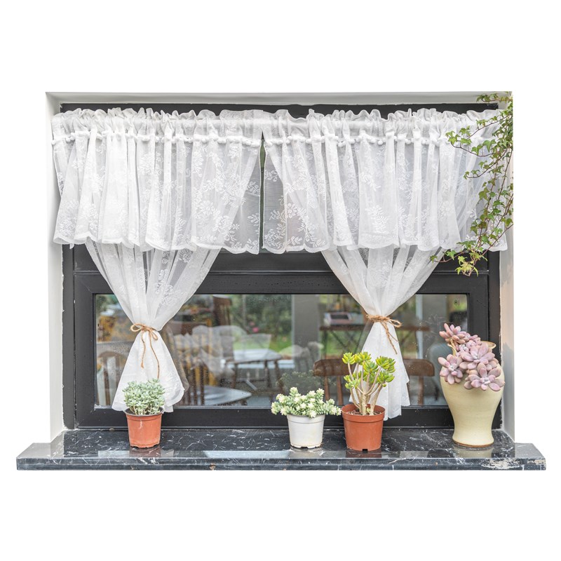田园半帘短帘蕾丝窗纱美式小窗帘门帘短窗帘飘窗小窗帘波浪隔断帘