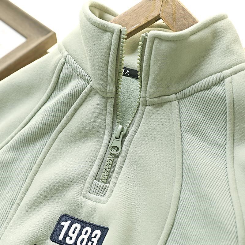 男童半拉链加绒卫衣秋冬2024新款儿童立领洋气加厚上衣中大童衣服