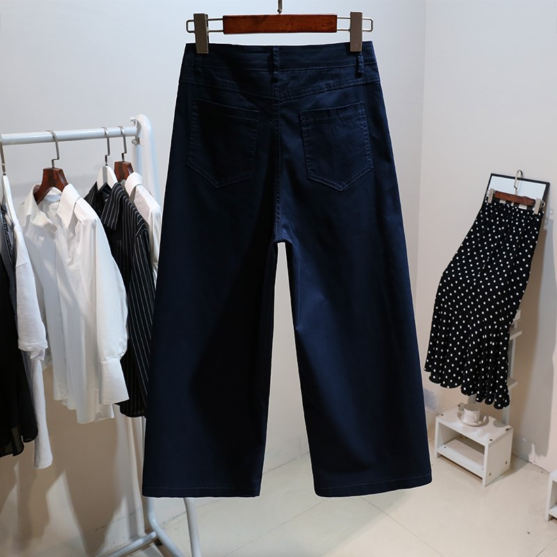 高腰弹力牛仔阔腿开叉七8分裤女夏季新款宽松百搭薄款休闲直筒裤