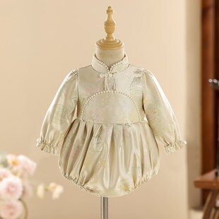 女宝宝周岁包屁礼服秋冬婴儿抓周宴小童生日旗袍百日唐装冠衣