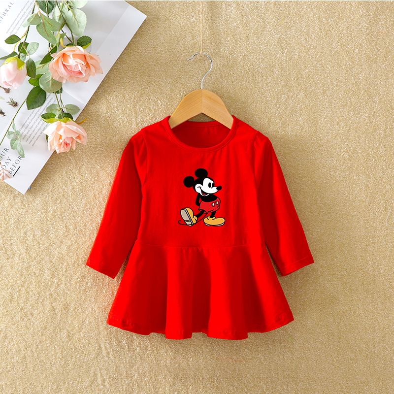 女宝宝纯棉连衣裙红裙春秋女童秋季洋气儿童小童公主裙子长袖秋装