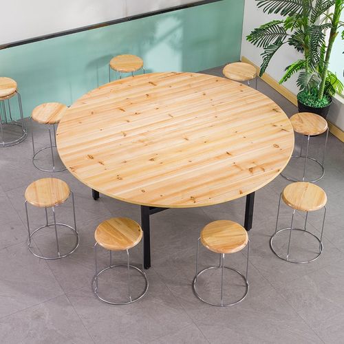 酒店饭店家用实木杉木大圆桌面折叠桌宴会桌酒席折叠圆形餐桌圆台