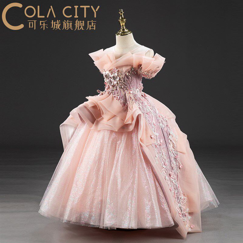女童礼服重手工公主长裙齐地生日宴会婚纱花童走秀摄影钢琴演出服