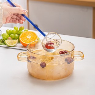 高硼硅玻璃汤碗家用双耳泡面碗透明锅可明火可电陶炉耐高温辅食锅