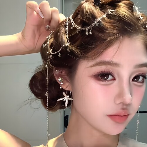 大S同款星星钻石发链贵气盘发