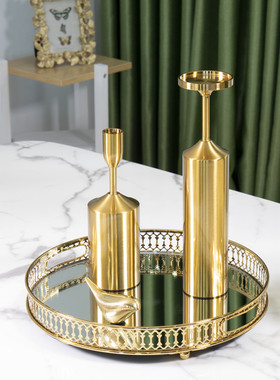 北厅茶几装饰托盘摆件欧式美式样F板房首饰收纳盘镜面软装饰品