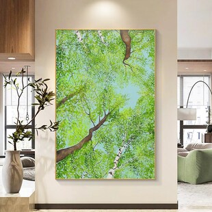 绿水青山玄关装饰画大芬村手绘油C画走廊过道挂画竖版客厅风景壁