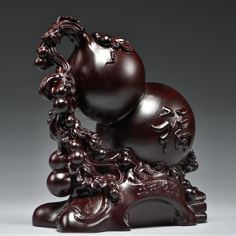 黑檀木雕五福临门葫芦摆件实木雕刻客厅装饰工艺品开业送礼品