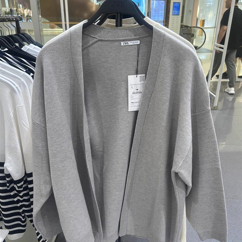 ZA2024秋季男装 灰色格雷风V领毛衣长袖休闲针织开衫 9598328 803