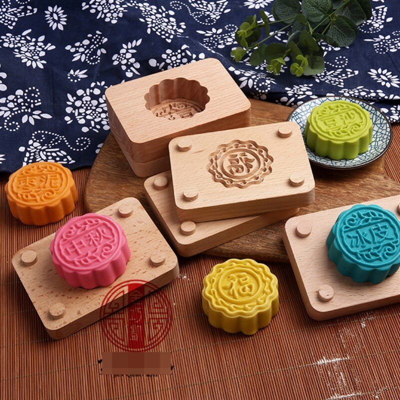 五仁月饼模具中秋节木质双层DIY烘焙工具家用冰皮绿豆糕点压花磨