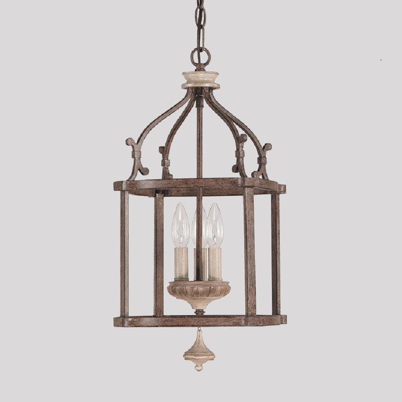 美式乡村铁艺鸟笼灯复古做旧餐客厅灯法式简约过道衣帽间装饰吊灯