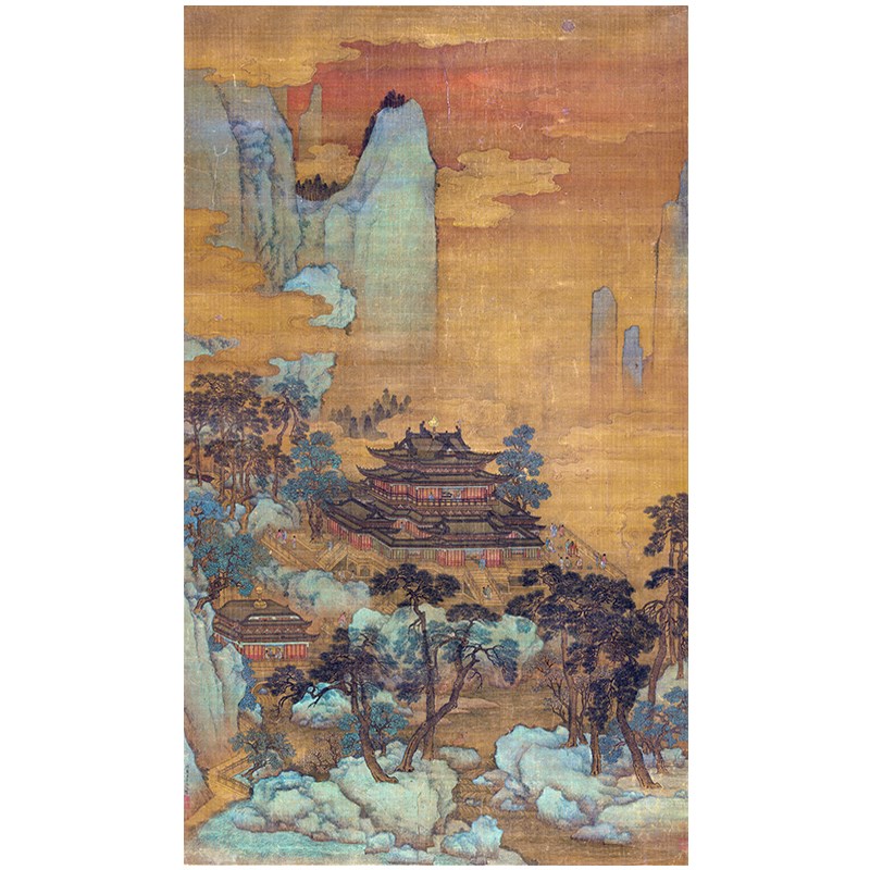 清 徐玟 蓬莱仙境图青绿山水楼阁山水画高清微喷临摹底稿装饰画心