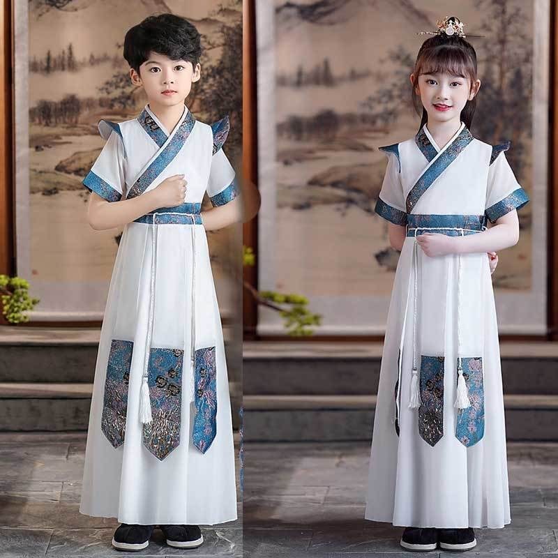 夏季男童汉服短袖2024新款武侠风 中国风 侠客风儿童演出国学服