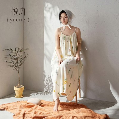 悦内睡裙女款睡衣夏季夏天纯棉纱布吊带性感长裙长款大码连衣裙子