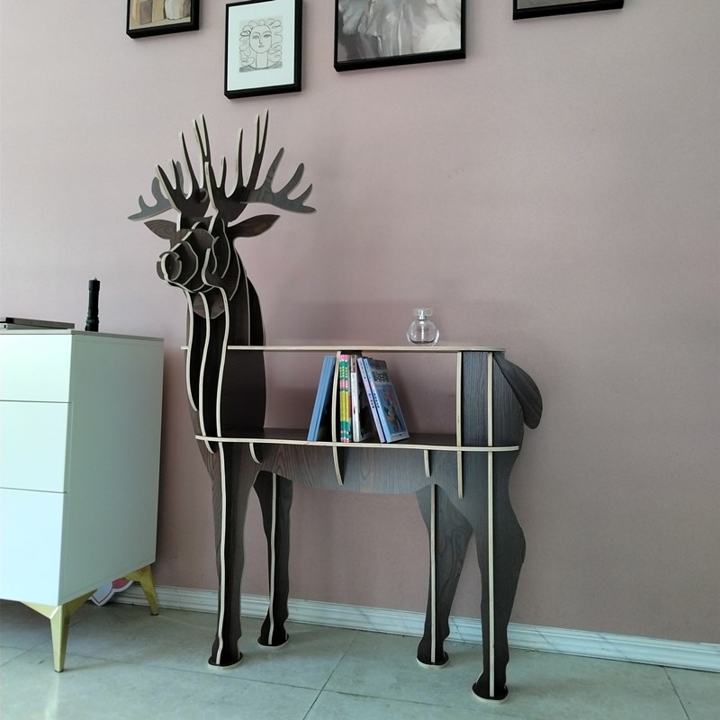 动物造型书架麋鹿摆件客厅边柜沙发旁创意落地置物架拼接小鹿橱窗
