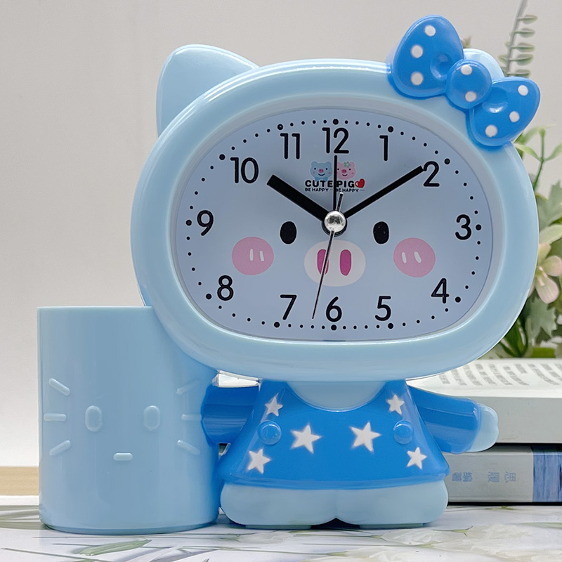 笔筒闹钟多功能学生用书桌卡通时钟卧室客厅网红创意儿童可爱钟表