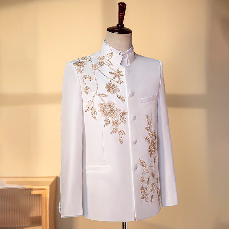 新款中山装演出服男合唱团中式主持人舞台民族礼服表演中国风男装