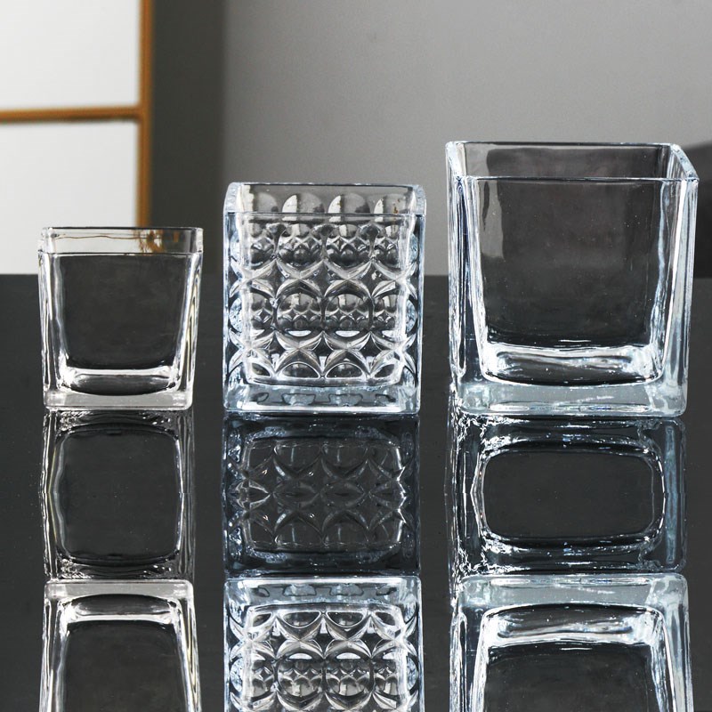 简约正方形水培玻璃器皿透明方缸绿萝睡莲铜钱草水培花盆玻璃花瓶