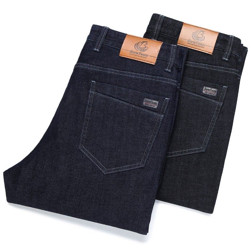 牛仔九分裤男加绒加厚秋冬羊羔绒中年爸爸高腰直筒宽松冬季保暖裤