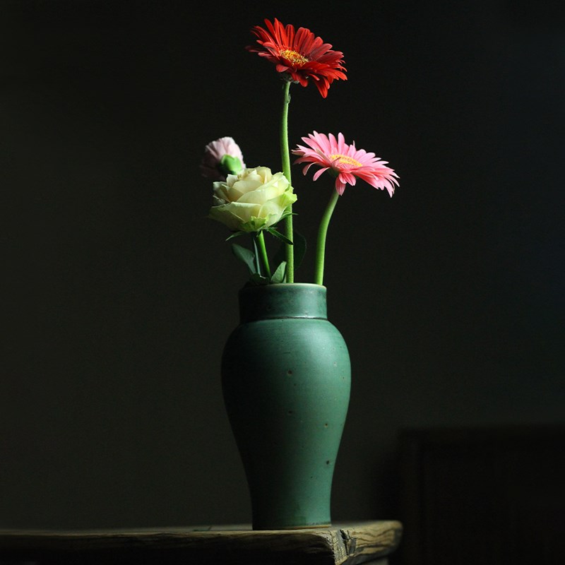 景德镇粗陶手工水培花器复古陶瓷家居桌面花瓶民宿中式装饰摆件
