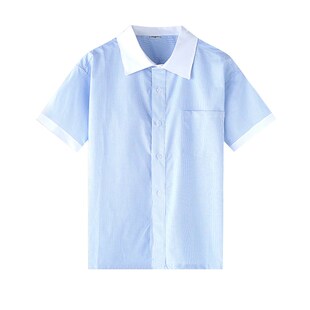 伊顿中小学校服院英伦学院风男女童蓝色条纹长衬衫短袖学校校服