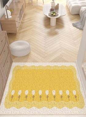 奶油风s入户门地垫黄色进门脚垫丝圈大门口门垫家用地毯防滑垫