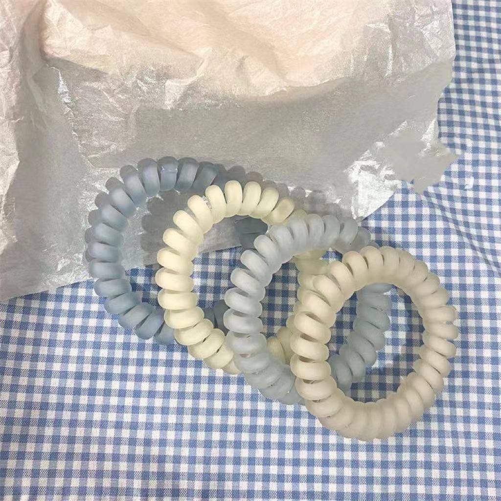 海盐蓝磨砂电话线发圈气质百搭皮筋女头绳高弹力耐用无痕发绳发饰